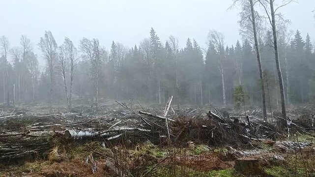 Snowstorm in the spring forest

