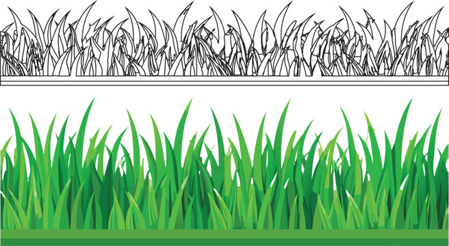 Realistic Green Grass Border Vector Set Isolated on Transparent Background