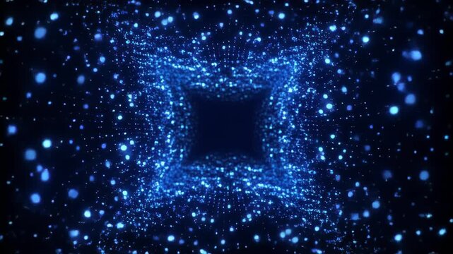 Glowing blue particles forming a square shape in space