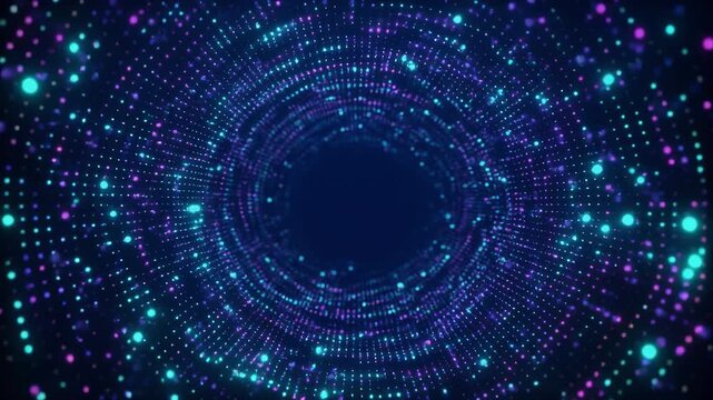 Glowing blue and purple digital tunnel with sparkling particles