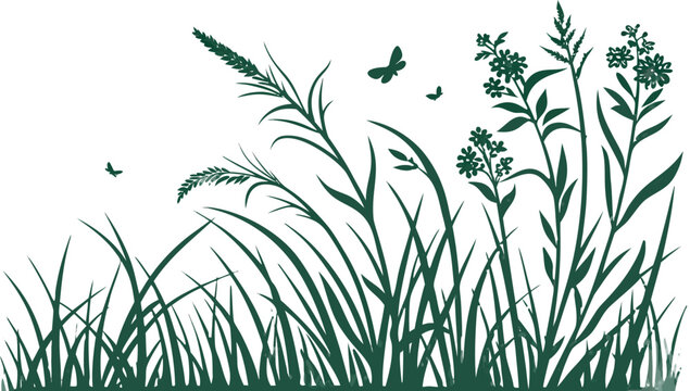 Realistic Green Grass Border Vector Set Isolated on Transparent Background