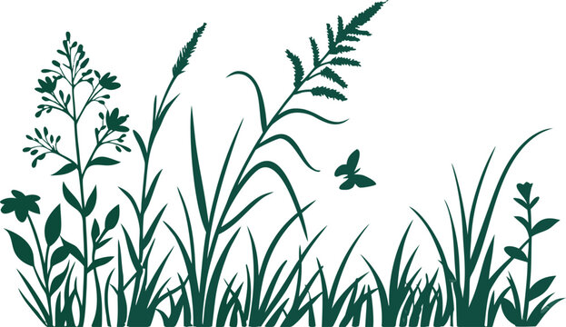 Realistic Green Grass Border Vector Set Isolated on Transparent Background