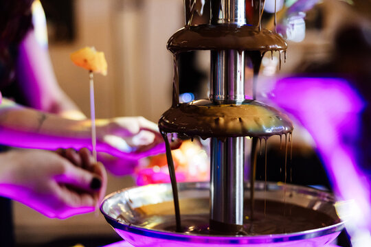 Chocolate fountain at wedding reception party