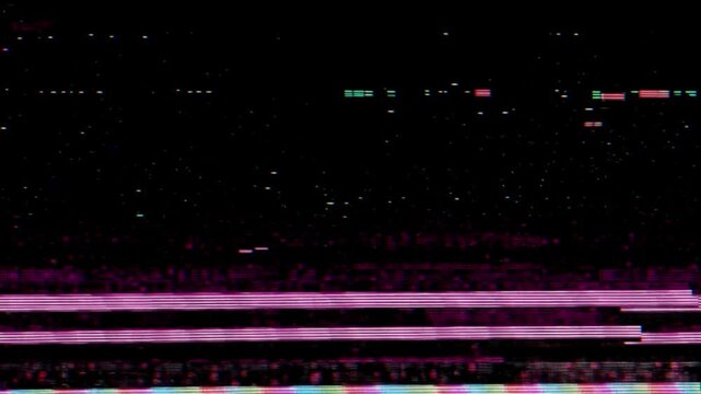 Colorful RGB glitch lines with VHS digital distortion interference, cyberpunk visual noise, and retro transition background effect