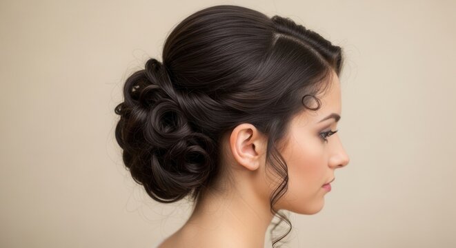 Elegant Dark Hairstyle Updo Side Profile