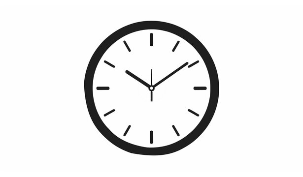Simple wall clock vector with black frame and white face isolated on white