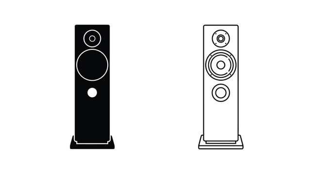 floor standing speaker silhouettes black and white line art