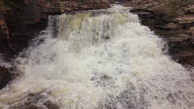 Uinta Mountains Provo Falls Aerial Pullback Over Rapids 4K