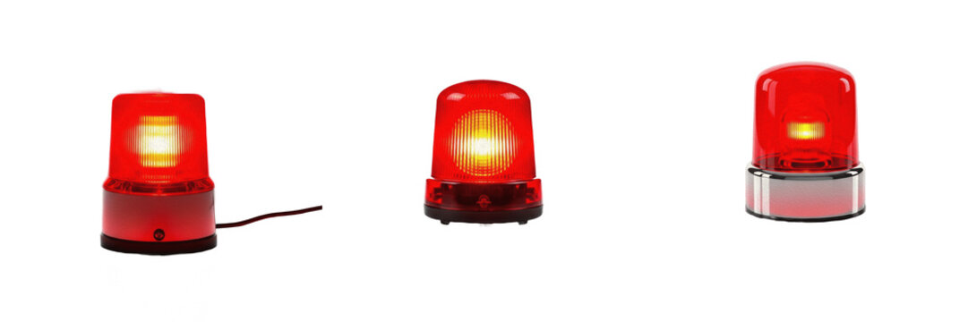 Vibrant Red Emergency Siren Light Rotating Beacon PNG Set, Emergency Warning Alert Security Alarm System Signal Object for Police, Fire, and Safety Layouts