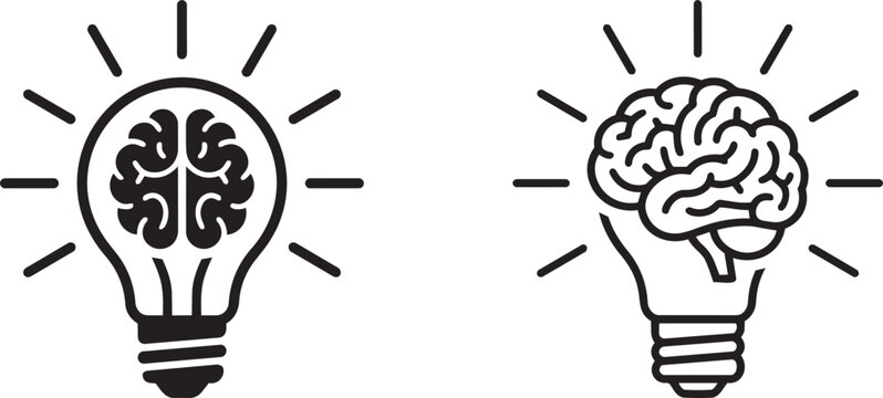 Creative brain light bulb idea concept icons with intelligence thinking innovation and smart mind vector illustration design