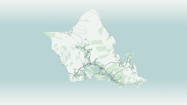 Modern minimalist vector map of Honolulu, Oahu, Hawaii, USA. High-quality scalable illustration of Honolulu city grid, Pearl Harbor, Waikiki beach, Diamond Head, and coastal infrastructure for posters