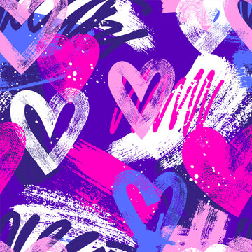 Bright abstract seamless pattern with expressive paint brush strokes, graffiti scribbles, bold colorful texture in urban modern style