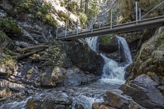 Pedestrian bridge over the Gaissalpbach, hiking trail in Gaissalptobel, Reichenbach, Oberstdorf, Oberallg&auml;u, Allg&auml;u, Bavaria, Germany