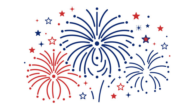 Abstract patriotic firework bursts and scattered stars illustration