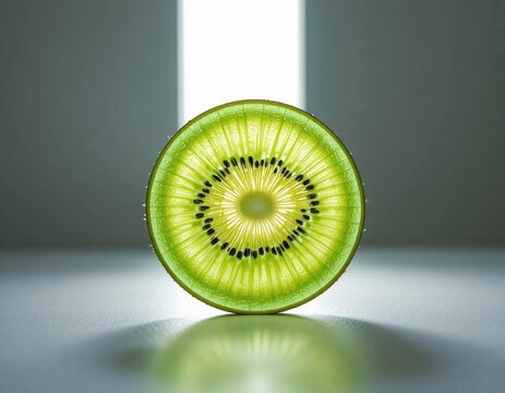 Macro kiwi slice isolated on neutral background