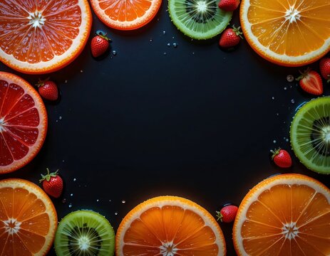 Abstract composition of citrus slices on dark background