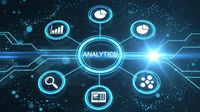 A modern data analytics concept featuring digital technology business intelligence and information visualization for financial marketing and strategic planning