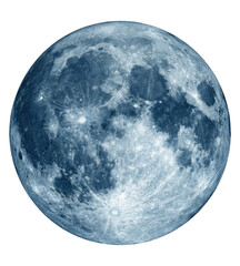Obraz premium Blue full moon showing detailed lunar surface, craters and mare in high-resolution on a transparent background