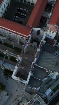 Cinematic View of Red Rooftops in Lisbon Historic Center Portugal