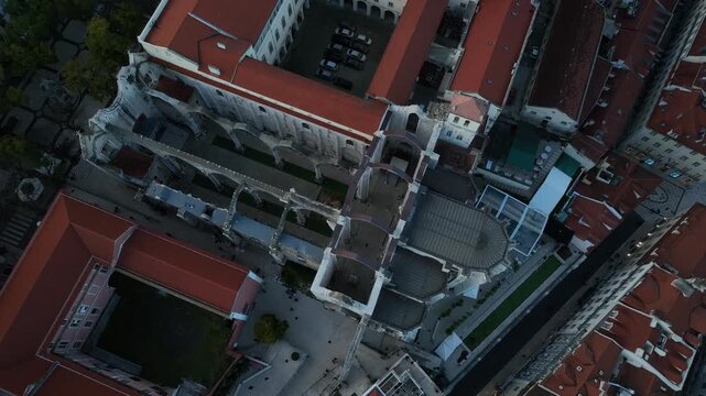 Cinematic View of Red Rooftops in Lisbon Historic Center Portugal