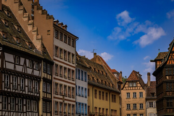 Obraz premium Ornate half timbered houses on historic Grande Ile in Strasbourg, Alsace, France