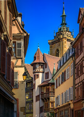 Obraz premium Half timbered houses by canals of Petite Venise district of Colmar, France