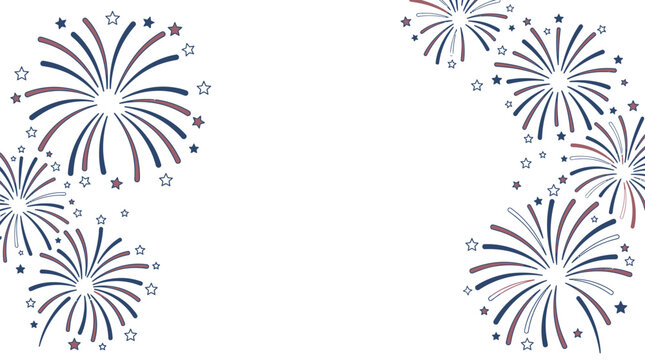 Stylized blue and white fireworks display on white background.