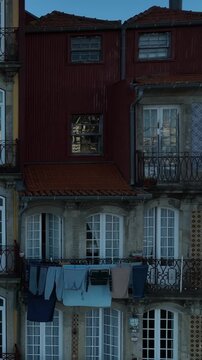 Cinematic View of Famous Historic Building Facades in Porto Portugal
