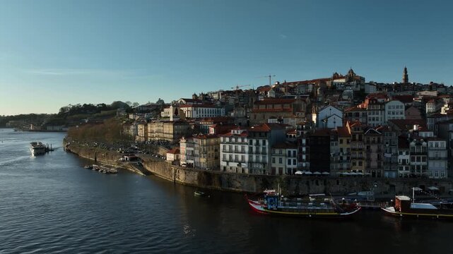 Drone Footage of Foz do Douro Waterfront in Porto Portugal During a Golden Sunset