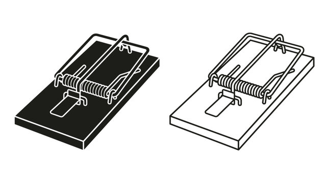 mouse trap illustration black and white line drawing on white background