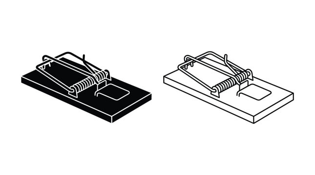 mouse trap silhouette black and white line art illustration