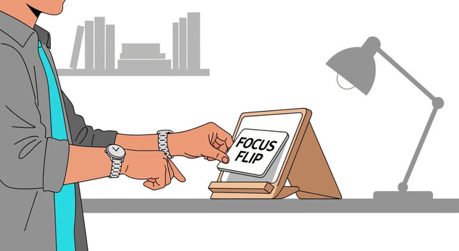 Man flips card to FOCUS FLIP, symbolizing productivity and concentration at work