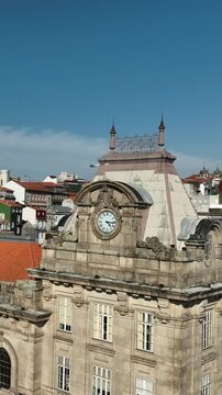 Cinematic Aerial View of Historic Train Station in Porto Portugal