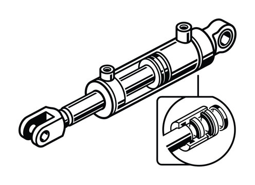 Industrial hydraulic piston schematic drawing for machine