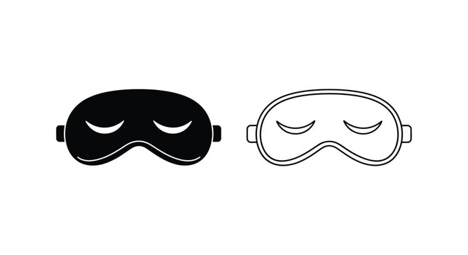 Minimalist sleep mask vector icons, black and white eye mask silhouette set, night rest and travel blindfold symbols for wellness and relaxation