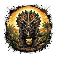 Triceratops Dinosaur Roaming Prehistoric Landscape. © Margaretha