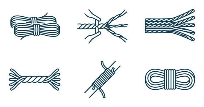 Various styles of twisted, bundled, and coiled ropes outline set