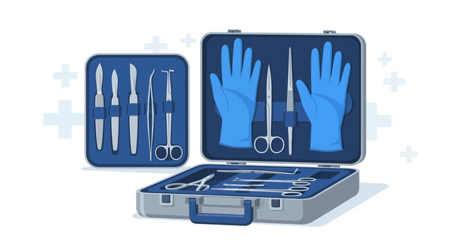 Surgical Instruments Kit Open With Gloves and Tools, Medical Equipment Set