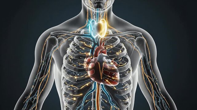Hyperthyroid Condition Visualization of Human Anatomy with Transparent Body Showing Heart and Vascular System for Medical and Educational Purposes