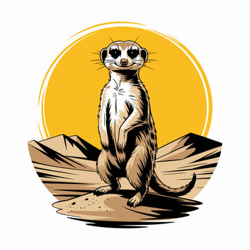 Cute cartoon meerkat standing upright smiling.