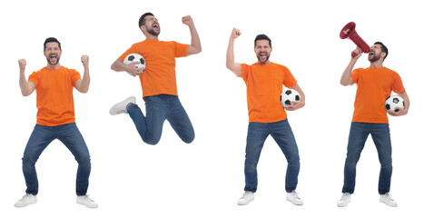 Obraz premium Excited fan. Portraits of man on white background, collection