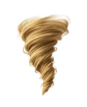 Golden sandy tornado vortex twisting dust and sand in a spiraling whirlwind on a transparent background