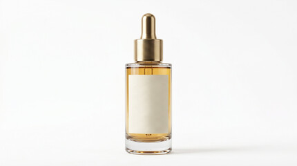 Naklejka premium Glass dropper bottle with amber liquid and blank label vitamin c cosmetic skincare container hyaluronic vitamin c essential fragrance dispenser medicine pharmaceutical treatment wellness