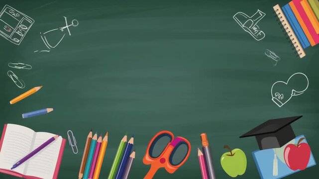 Back to School Chalkboard Background with Colored Pencils