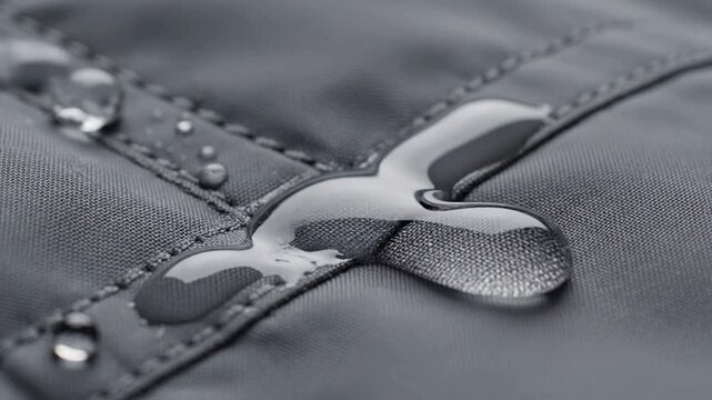 Close-Up of Water Droplets on Black Waterproof Fabric Highlighting Texture and Durability for Outdoor Gear and Textile Industries