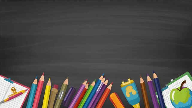Back to School Background with Colorful Colored Pencils