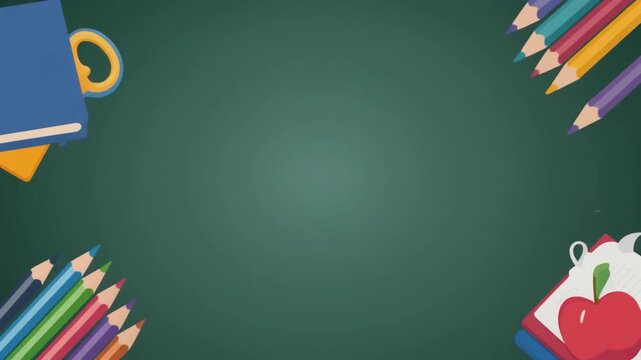 Back to School Frame Animated Background with Colored Pencils