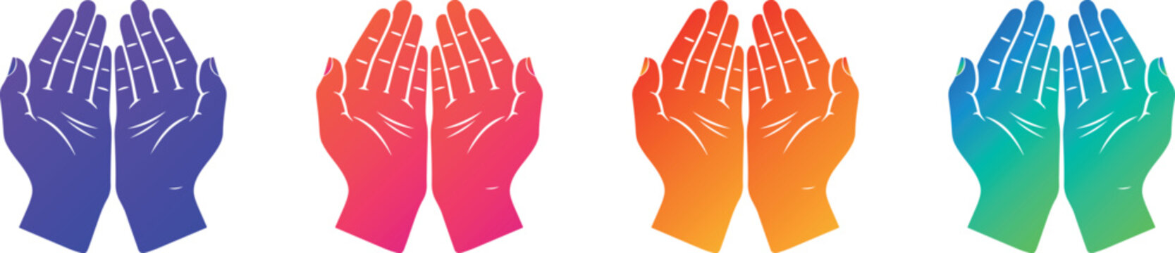 Open cupped hands set, palms up holding prayer or care gesture vector.