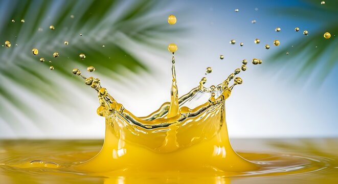 Liquid droplet crown splash with golden oil streams against abstract blue green rays for fast innovation, marketing and analytics themes