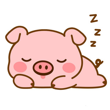 Cute sleeping pink pig cartoon character